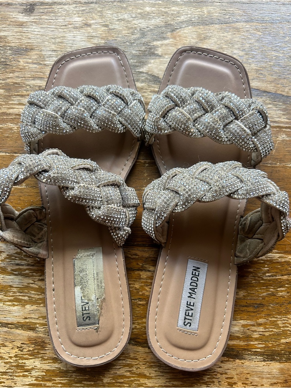 Steve Madden Braided Beaded Tan Slide Sandals 8.5